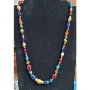 LEI Jewel Tone Multi Color Glass Beaded Necklace Opaque Graduated Necklace